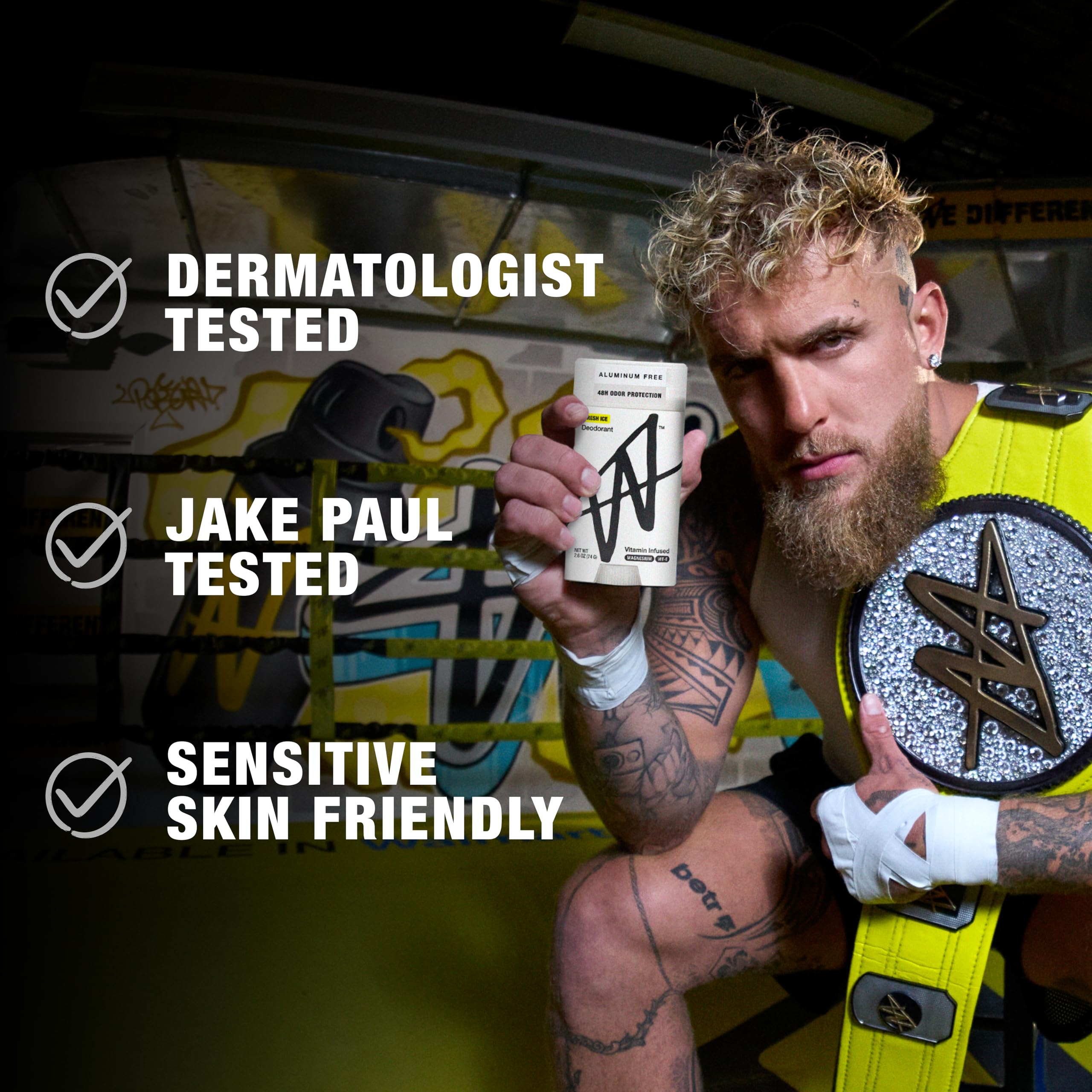 W by Jake Paul Aluminum-Free Deodorant, Odor Blocking, Vitamin-Infused Deodorant for Men