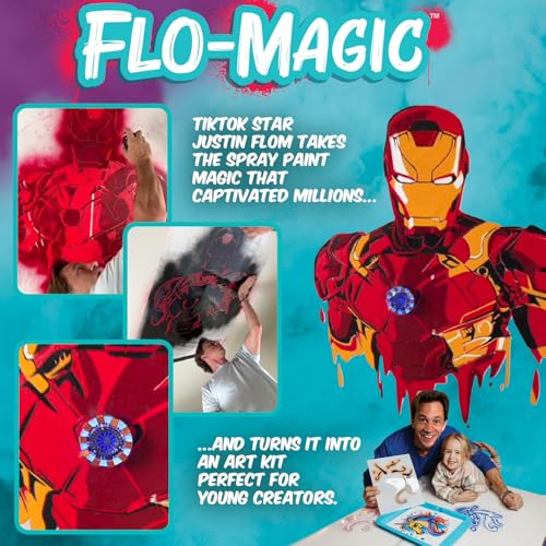 Flo-Magic Adventure Airbrush Marker Stencil Art Kit- Rocket, Race Car, Dinosaur- Washable Non-Toxic, Rechargeable- Craft kit for Kids Age 5 6 7 8 9 10